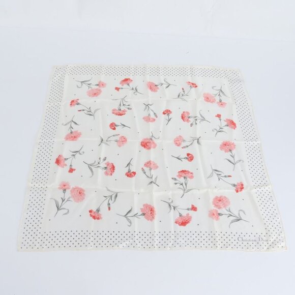 Dior Accessories - Dior Silk 100% Scarf Carnation Flower Floral Pattern Dot Beige Pink